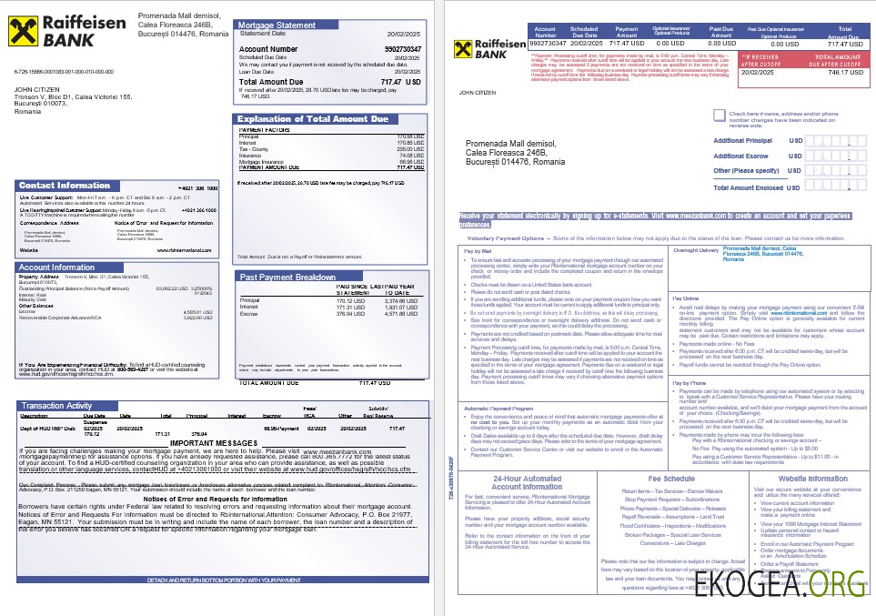 Relevé hypothécaire de la banque Raiffeisen Roumanie aux formats Word et PDF 1 , 2